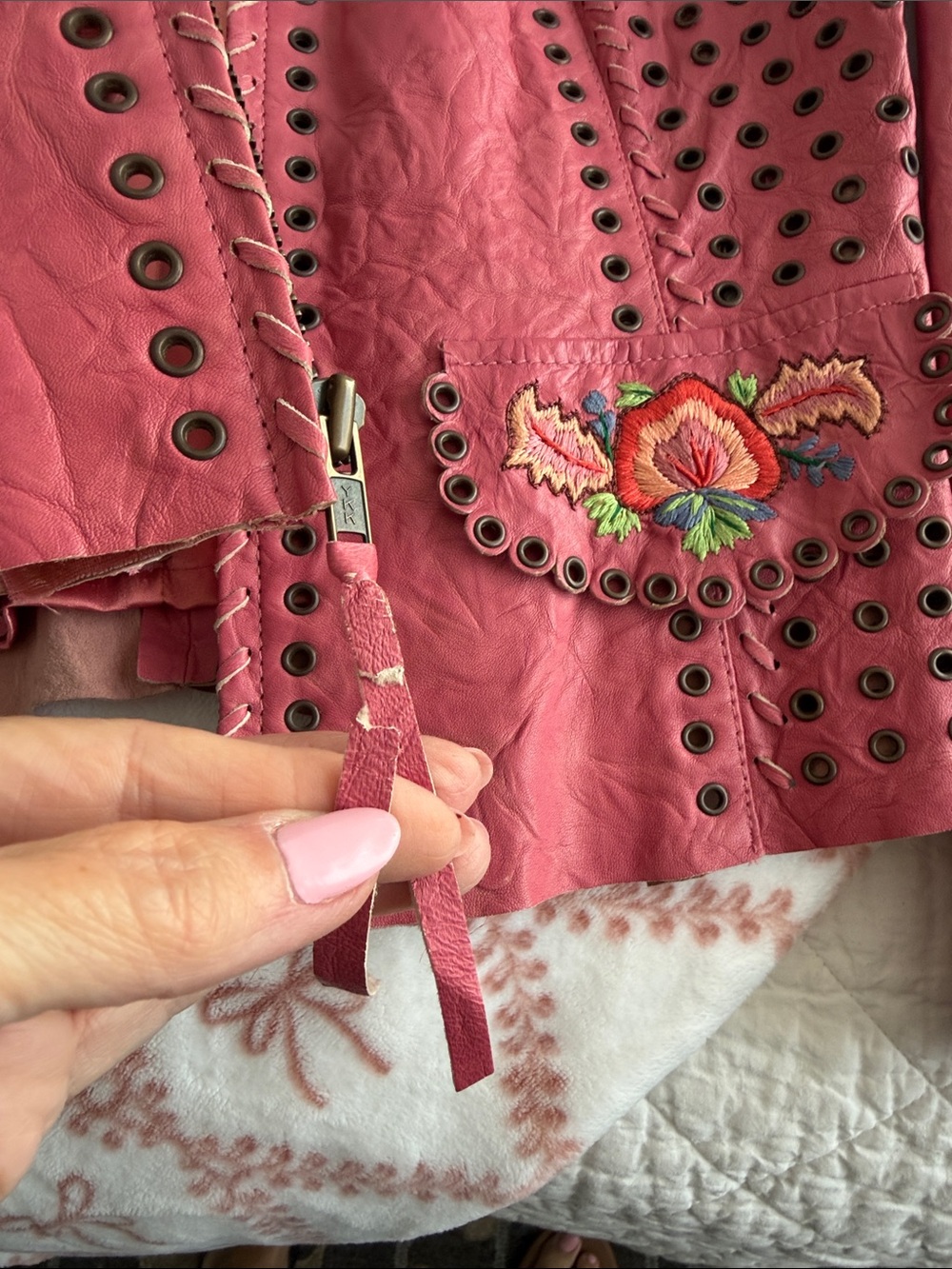 Double D Ranch Pink Embroidered Fringe Leather Jacket - Picture 11 of 11
